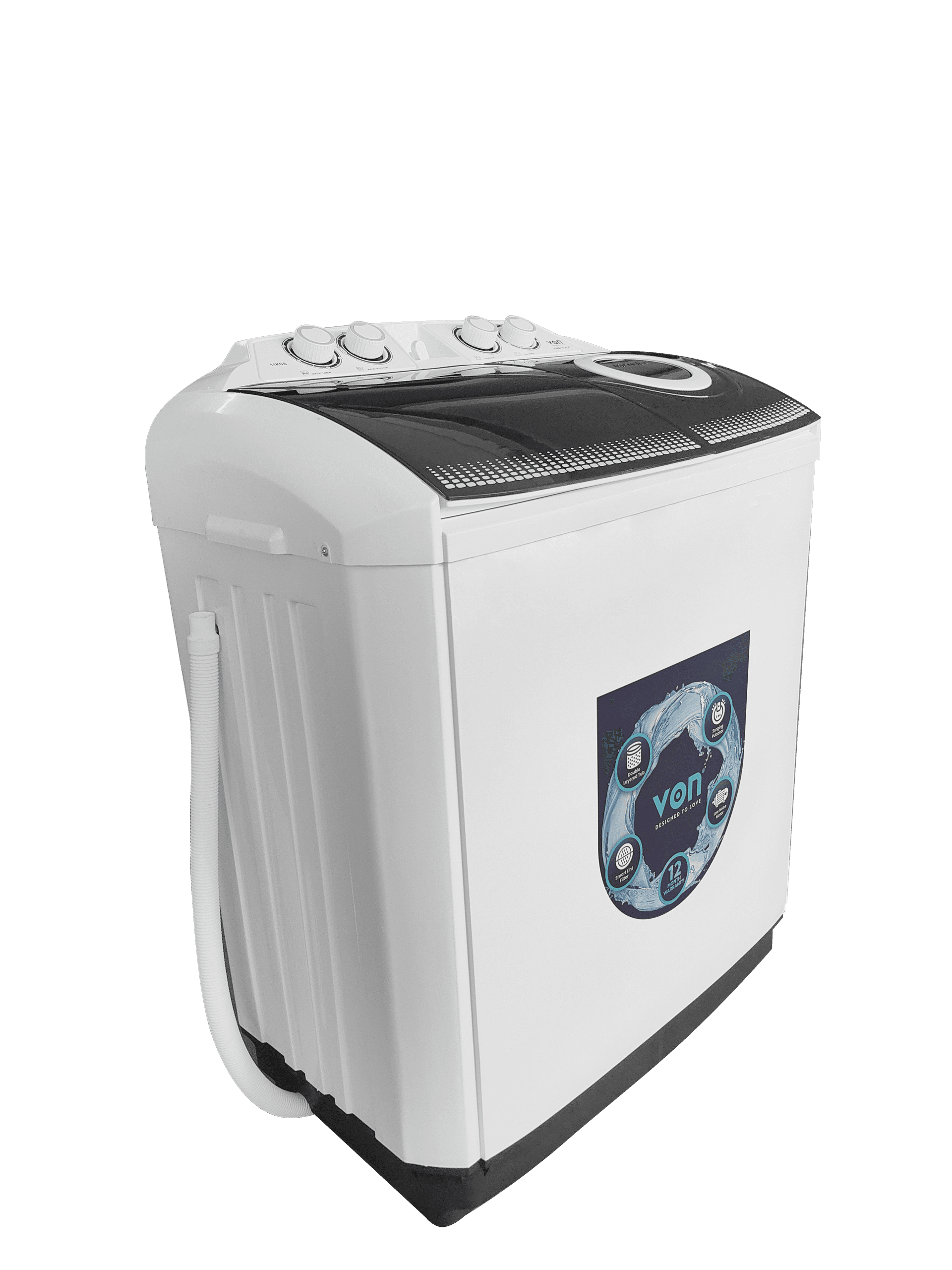 VON VWM-11TALK Twin Tub Washing Machine 11KG - Black thumbnail 2